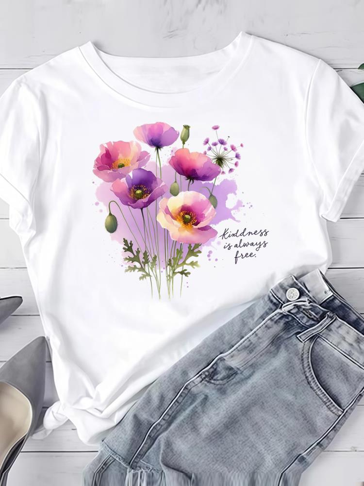 (Asian Size) Clothing T Shirt Women Fashion flower floral cute Tee Top Woman Print Female Short Sleeve Graphic T-shirts