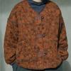 Women Vintage Print Floral Parkas V-Neck Long Sleeve Button Winter Coats Warm Plus Cotton Clothes Parkas