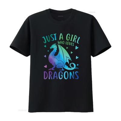 Cute Just A Girl Who Loves Dragons Women and Girls T Shirt Vintage Washed Fashion Graphic Slightly Casual Stylish Versatile