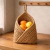 Crochet Fruit Net Handwoven Rope Hanging Breathable Handmade Woven Basket Bag for Kitchen, Home