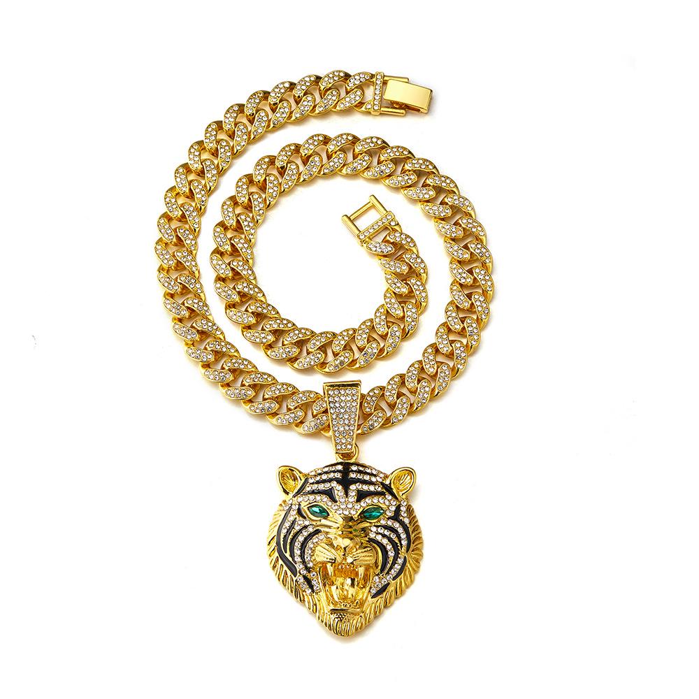 3D Animal Cat Pendant Cuban Chain Necklace with Full Diamond Zinc Alloy and Drip Oil Finish for Hip Hop Enthusiasts