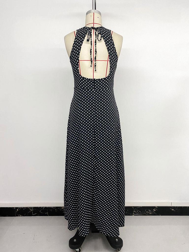 2026 French Retro Polka Dot Sleeveless Backless Dress