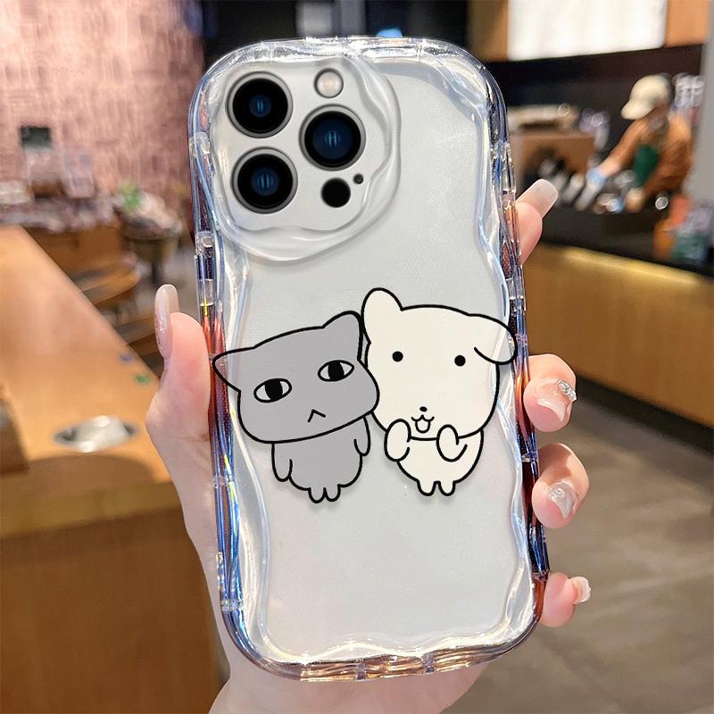 Korean Lovely Line White Puppy Phone Case for iPhone 17 16 E 15 14 13 12 Mini 11 Pro Max 8 7 Plus Liquid Silicone Cover Funda