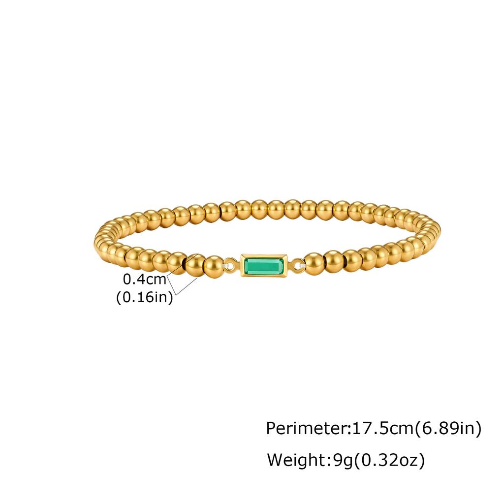 Birthstone Bracelet for Women, Gold Plated Beads Chain Elastic Bracelet, Fashion Dainty Jewelry Friendship Birthday Gift