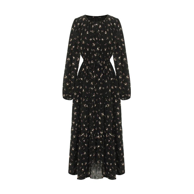 SELLY'S Chiffon Flower Button Long Dress_I6A-Cop002