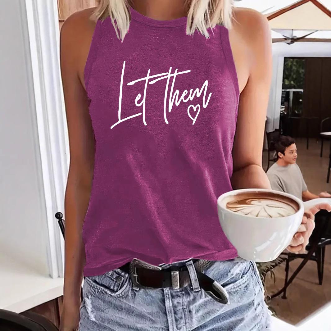 

Hot-Selling Women s Loose Fashion Let Them Letter Print Vest S темно-сірий
