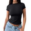 Women's Fashion Casual Slim Fit Raglan Short Sleeve Bottoming Shirt Outerwear Top