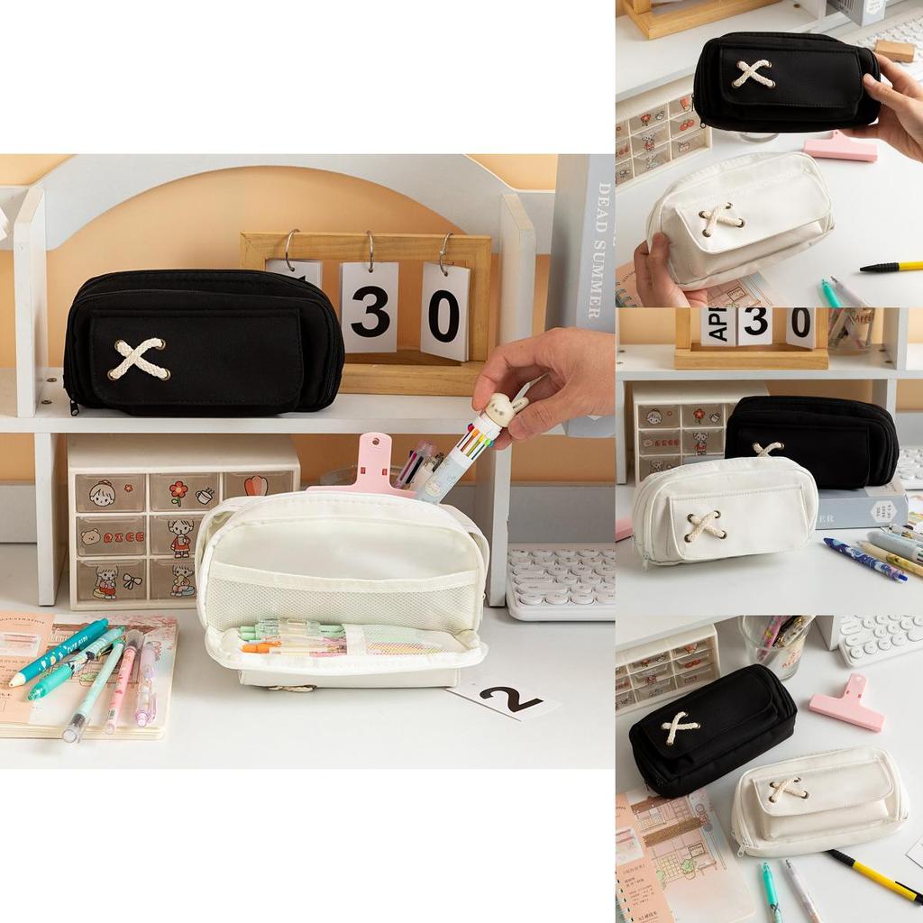 Unisex Rope Pencil Pouch With Multiple Layers For School Supplies And Stationery