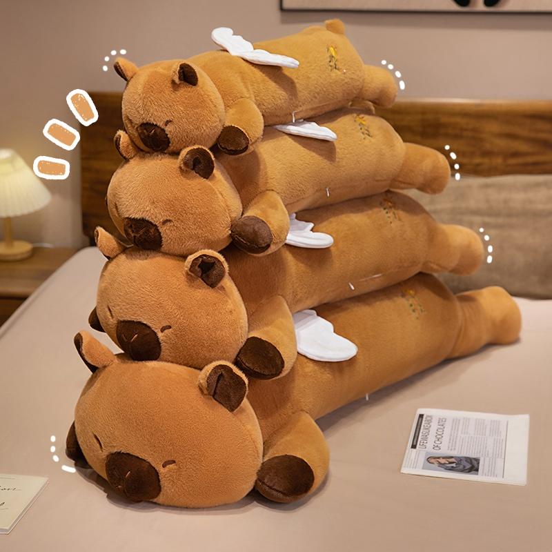 Kawaii Wings Capybara Long Sleep Pillow Stuffed Capibara Plushie Fluffy Doll Plush Sofa Cushion Nap Sleeping Playthings for Home Bed