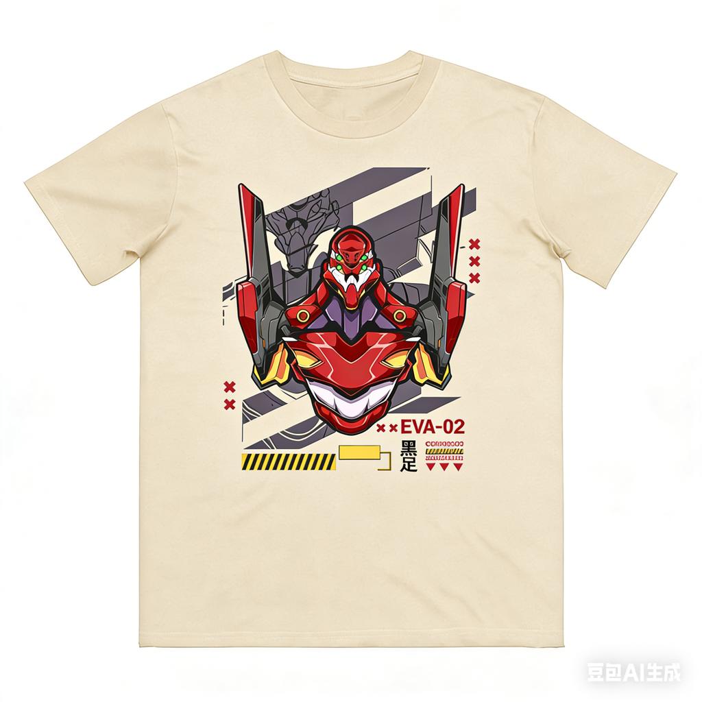 Anime EVA 02 Printed Pure Cotton Tshirt for Men and Women SpringSummer New Collection Fashion and Casual Short Sleeved Shirt