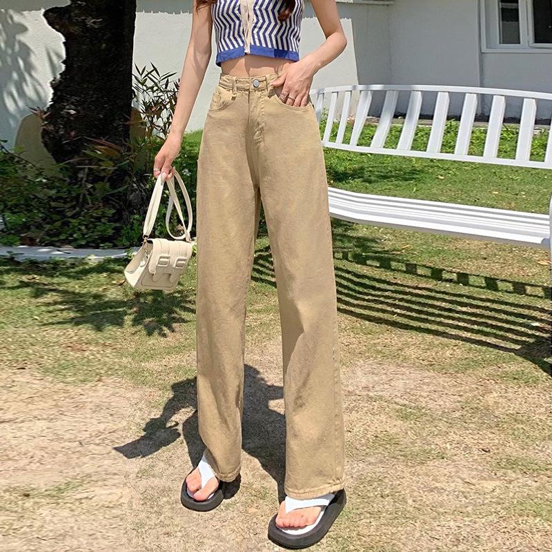 Dámské bílé džíny hruškovitého tvaru s vysokým pasem a širokými nohavicemi – ideální na jaro, léto a podzim