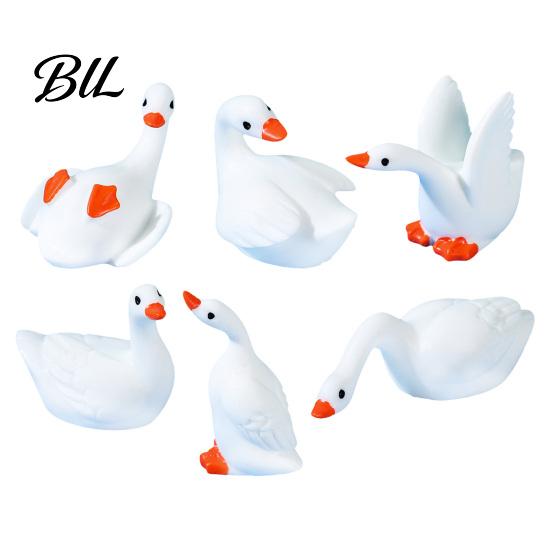 Smooth Resin Collectible 6 Pcs Mini Goose Figurine Tiny Statue Small Cute Animal Miniature Scene Landscaping Figures for DIY Crafts Cake Topper Micro 6pcs