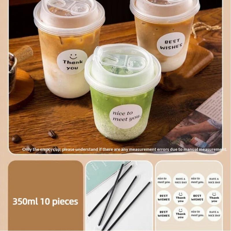 Clear U-shaped Coffee Cups Lidded 10Pcs Disposable for Milk Tea Drinking Pleasure