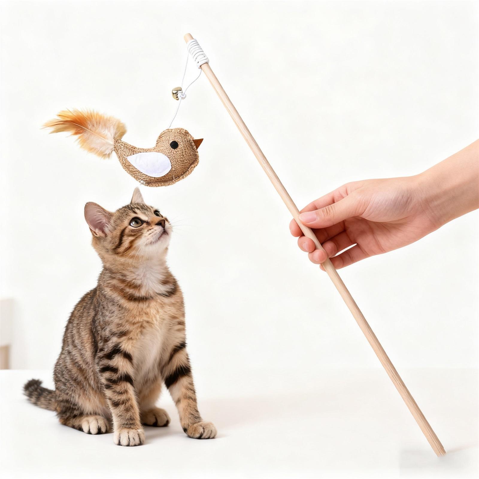 

Natural Sisal Wand Teasers Exerciser For With Mouse/Pumpkin/Fish Toy, Bell Feather Elastic String Sturdy Wood Rod-Toy For One Size коричневый