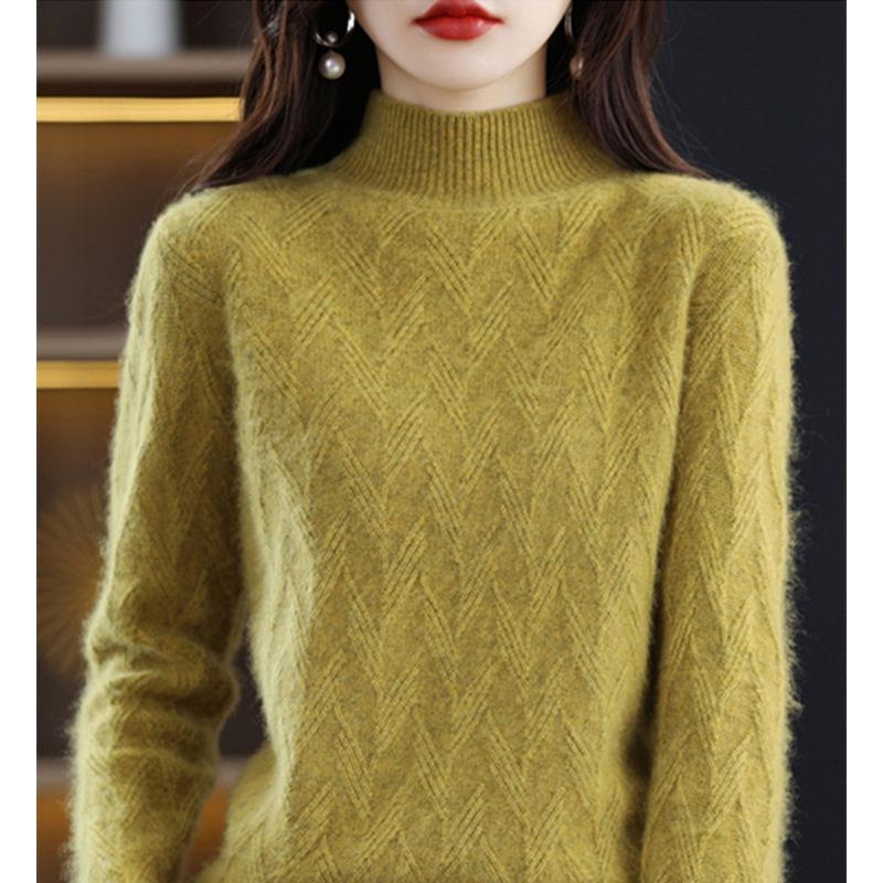 Autumn and winter new knitted sweater loose pullover fashion bottoming shirt warm inner top temperament semi turtleneck sweater women