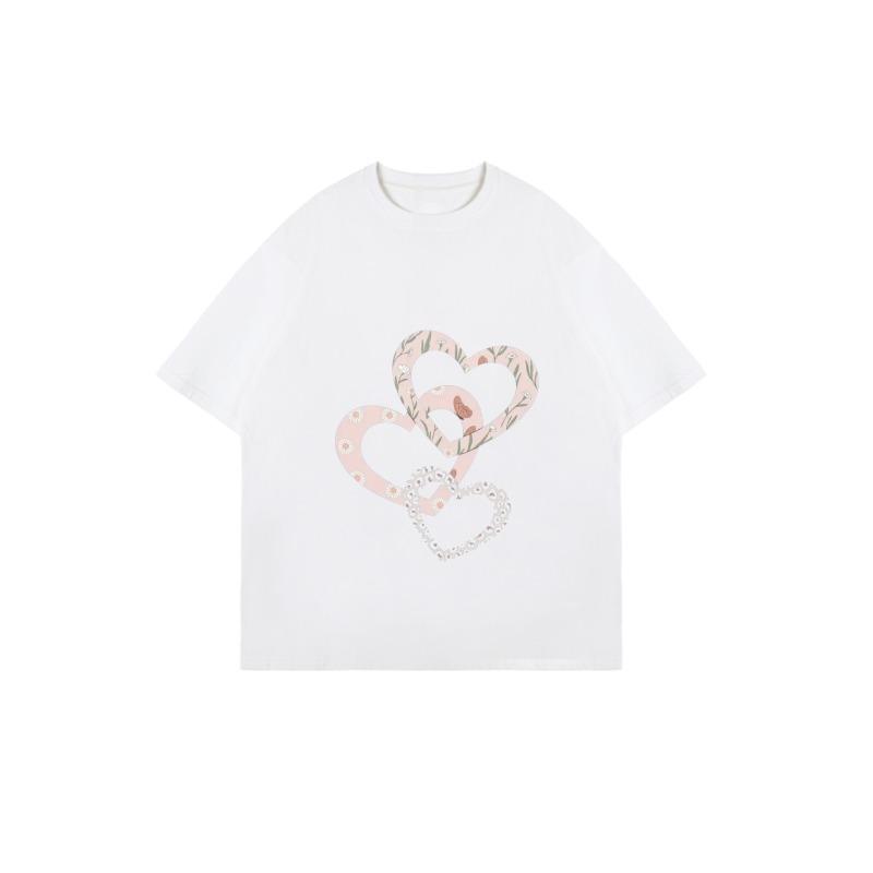 Oversized T Shirt Black Heart Pattern Graphic Print Casual Wear for Women Summer Fashion Street Style Top