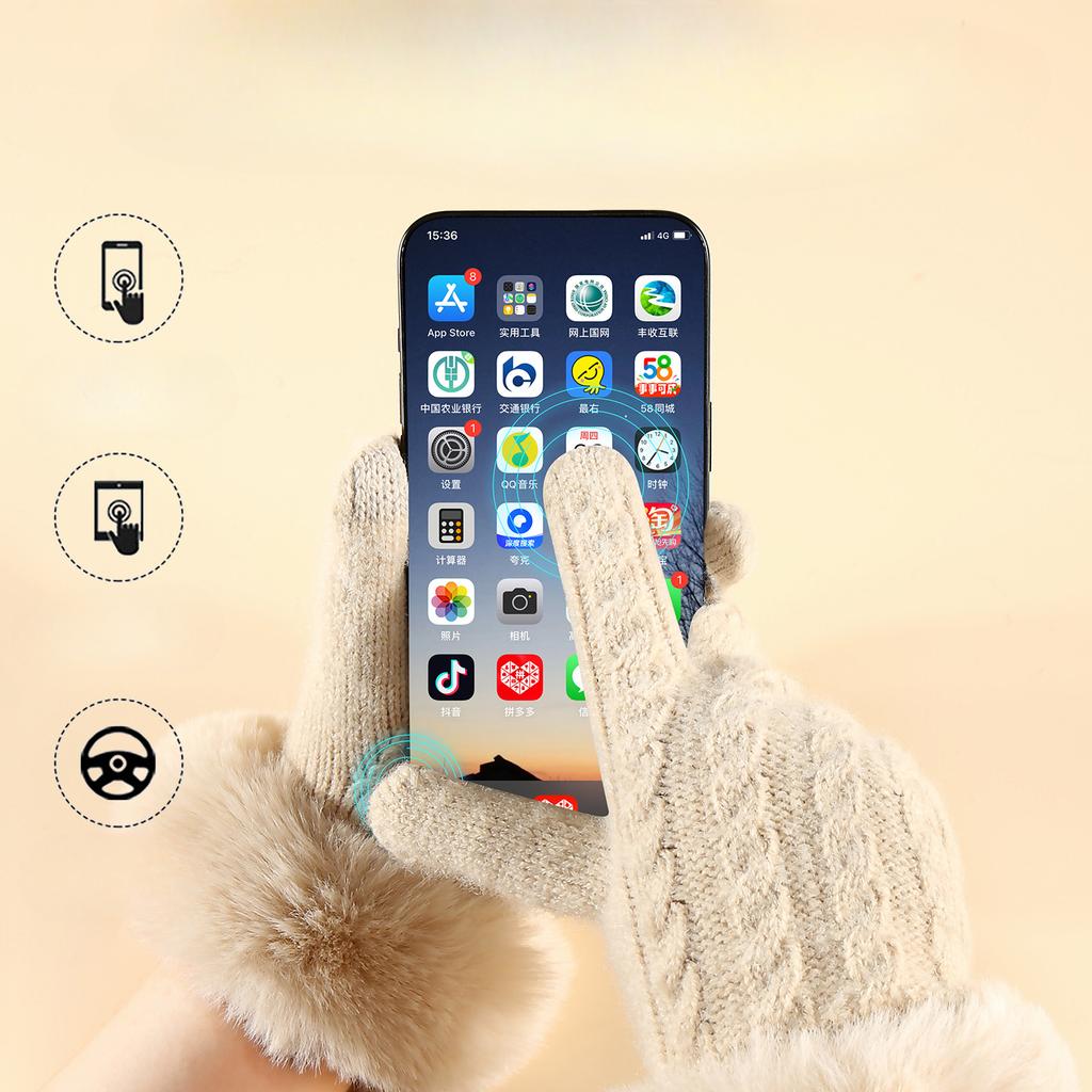 Winter Women Knit Gloves Minimalist Fashion Office Warm Gloves Windproof Riding Outdoor Gloves