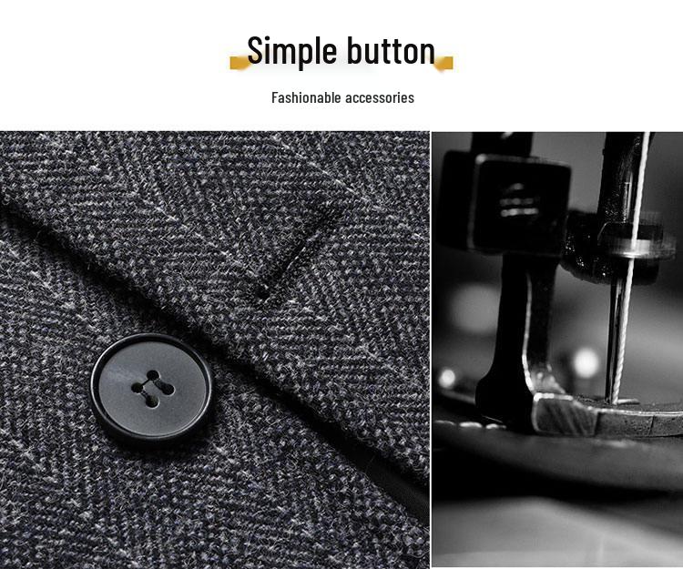 Men's Thickened Woolen Coat with Cotton Padding, Classic Striped Outerwear for Middle-Aged & Elderly, Dad's Style for Autumn/Winter.