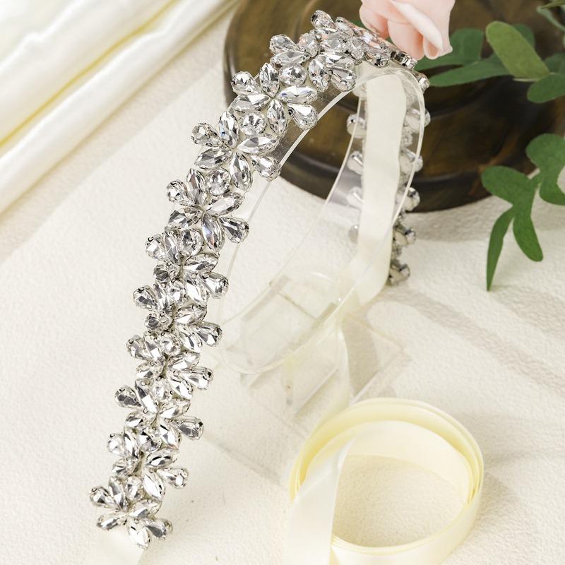 Diamond-studded Bridal Belt - Ultra Sparkling Alloy Rhinestone Waist Sash - Silk Satin Adhesive Waist Accessory