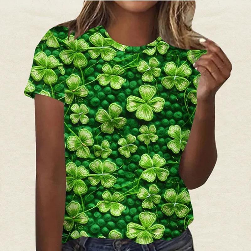 

Летний круглый вырез 3D St. Топ с принтом ко Дню Патрика, модные повседневные женские футболки с короткими рукавами XS