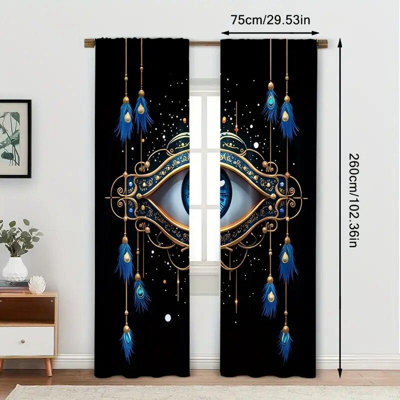 Evil Eye Nazar Amulet Style Pole Bag Curtains Bedroom Kitchen Decoration Home Living Room Curtain Set Of 2 Made Polyester Washable Area Ready