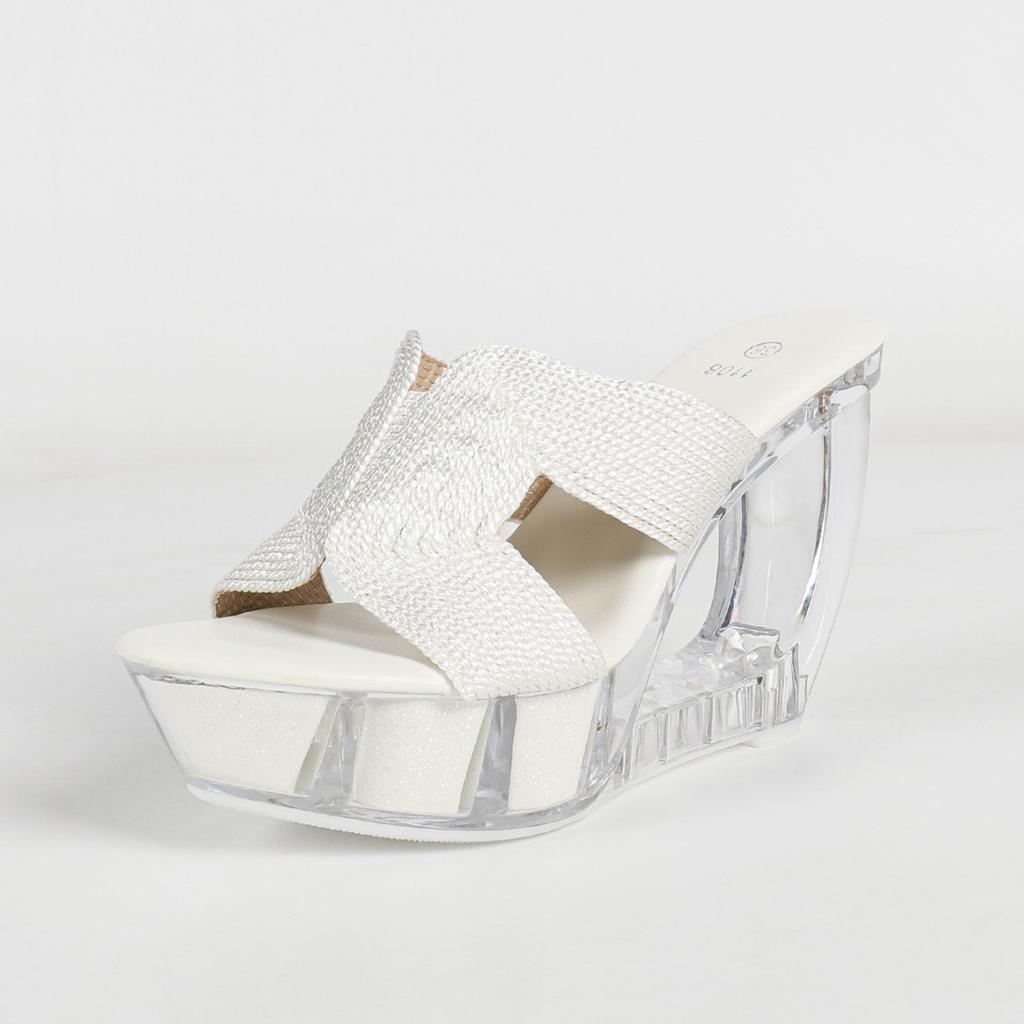 10.5cmEuro Crystal Chunky Heel Slippers Rhinestone Platform Shoes LFD-1108WG-F3
