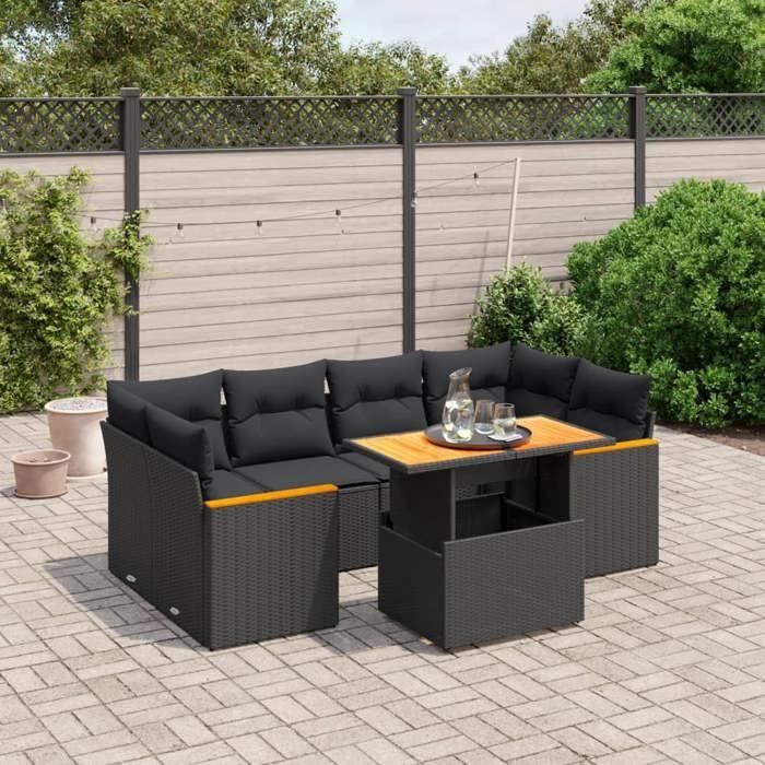 VidaXL Garden Lounge Set with Cushions 7 Pcs, Patio Sofas, Patio Furniture Set, Outdoor Furniture, Black 3272973