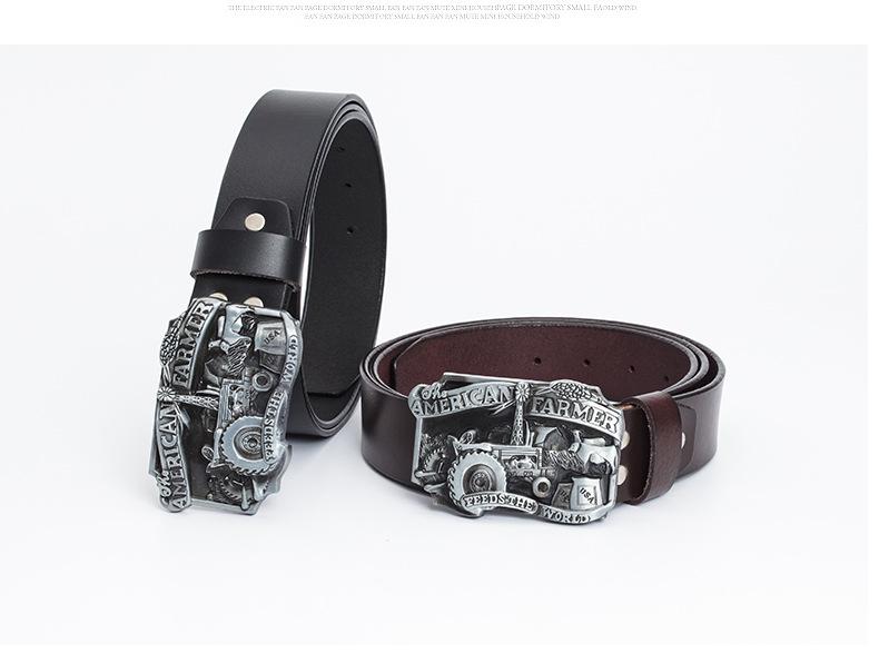 American Farm Tractor Leather Belt Buckle - Original Glazed Finish