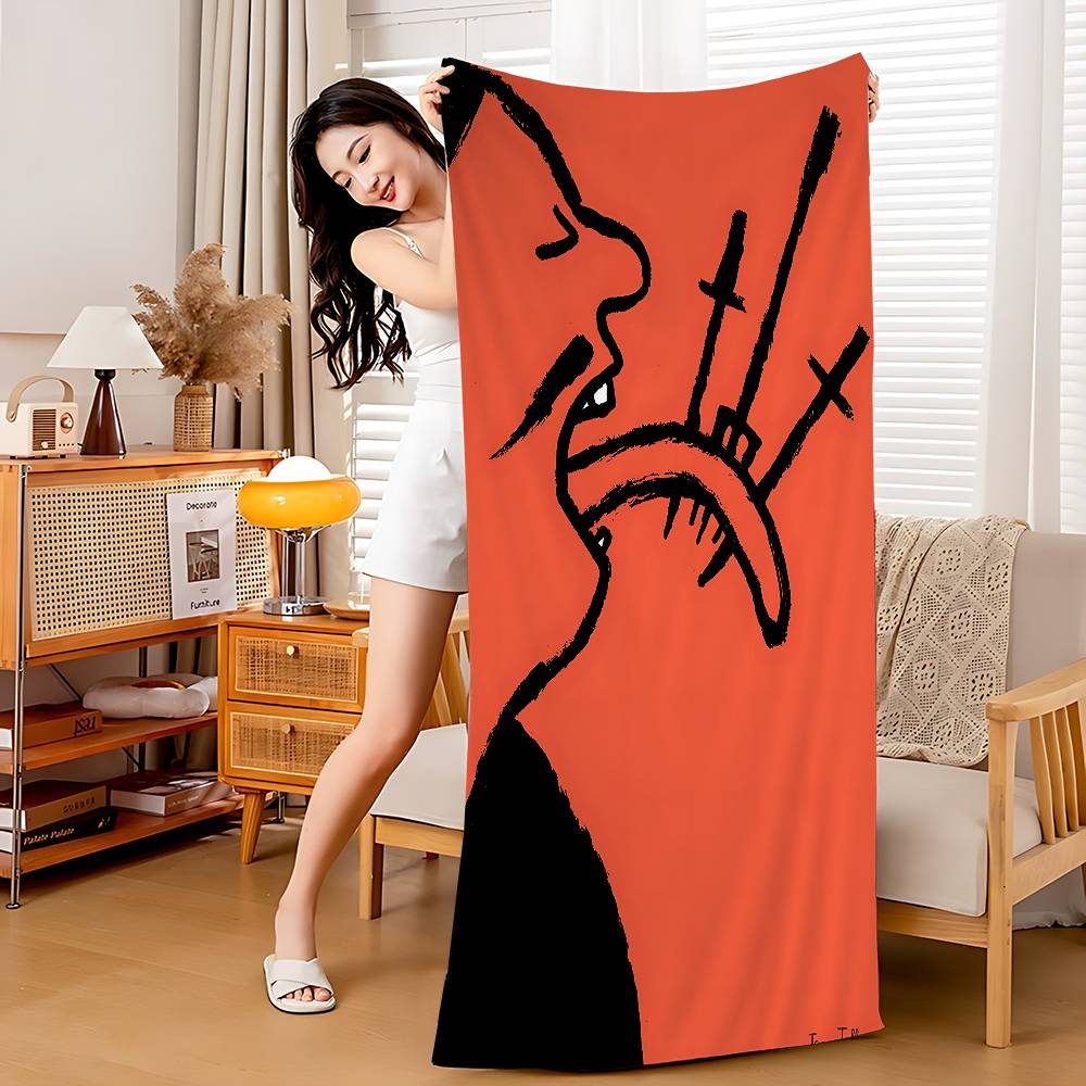 French Illustrator J-Jean Art Jullien Microfiber Blanket Quick Drying Beach Towels Oversized Printing Super Absorbent Pool