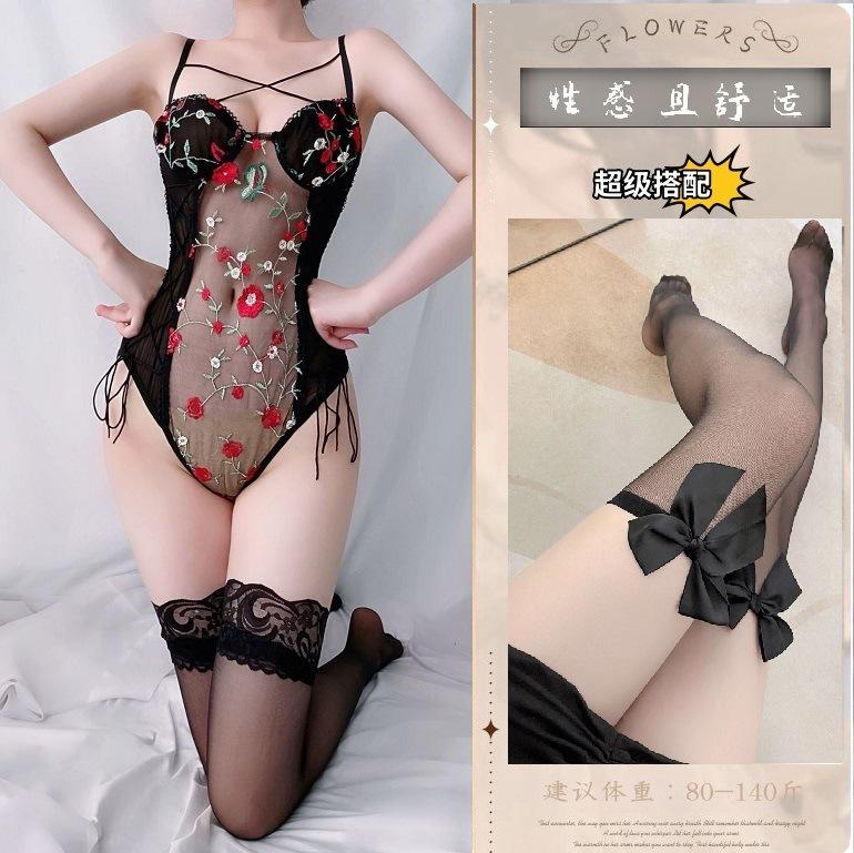 Cross-border sexy sex underwear women's mesh embroidery perspective sex fun pure passion set pajamas underwear