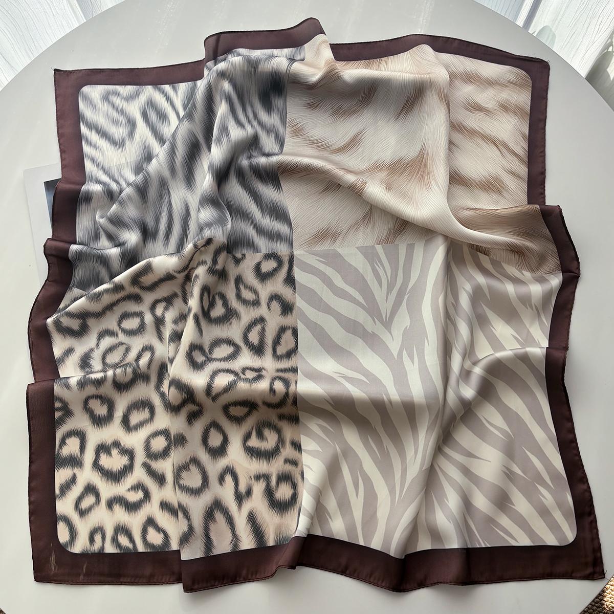 

70*70cm Luxury Square Scarf For Women Ladies Hijab Elegant Leopard Print Neckerchief Bandanas Soft Stain Faux Silk Scarves Shawl