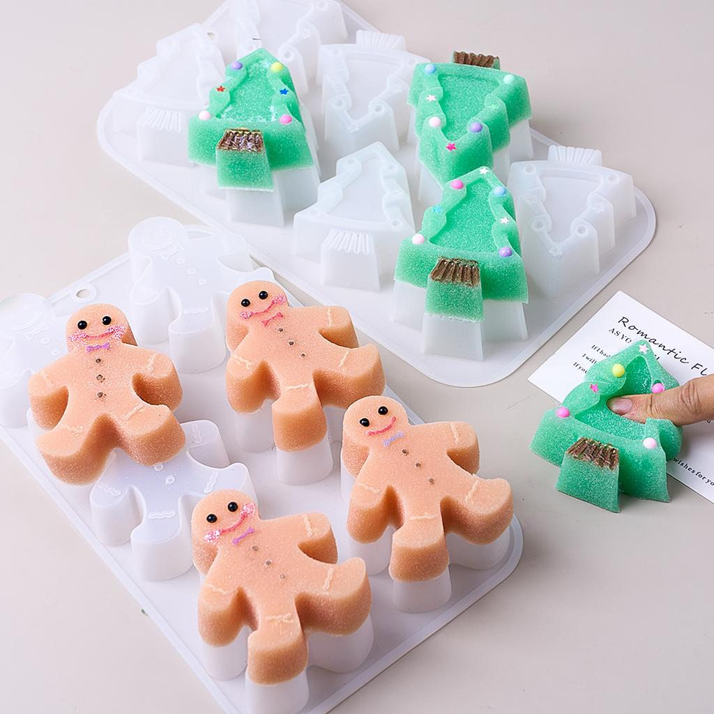 Xmas Series Silicone Candle Mold DIY Cartoon Gingerbread Man Christmas Tree Soap Molds Plaster Resin Craft Making Home Decor