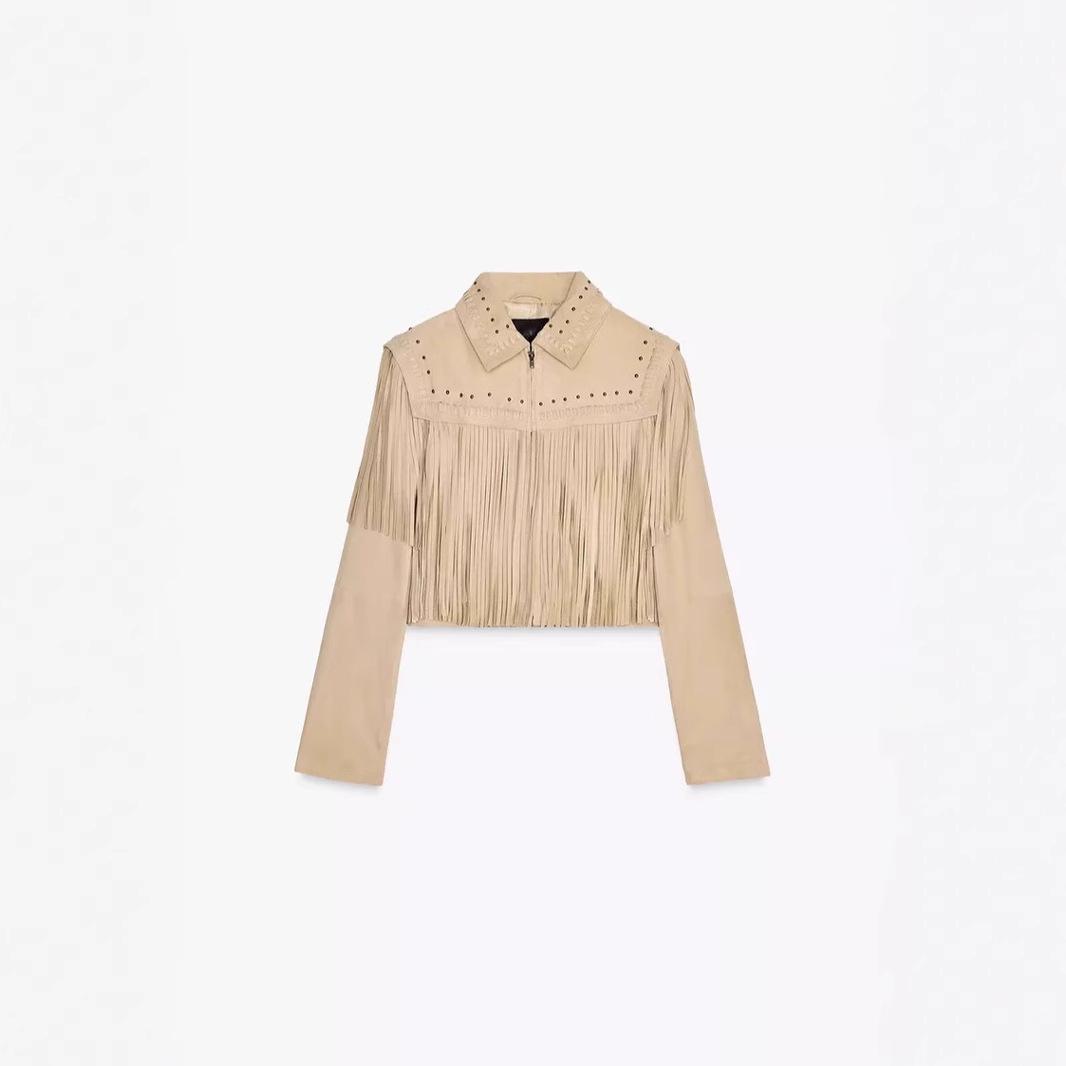 

Женская кожаная куртка с ретро-кисточками и заклепками, лето 2025 Medium