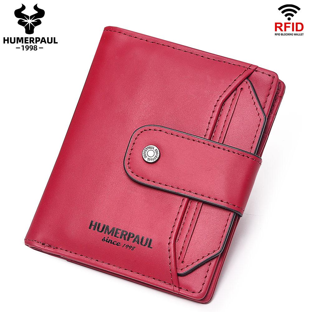 HUMERPAUL Ladies wallet RFID anti-theft brush first layer cowhide wallet multi-card wallet large-capacity coin purse красный