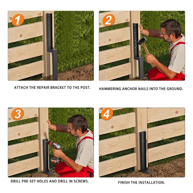 Fence Repair Kits Thickened Metal Fence Support Stakes Solid Ground Spikes Quick Fix Post Stabilizer For Repair Tilted