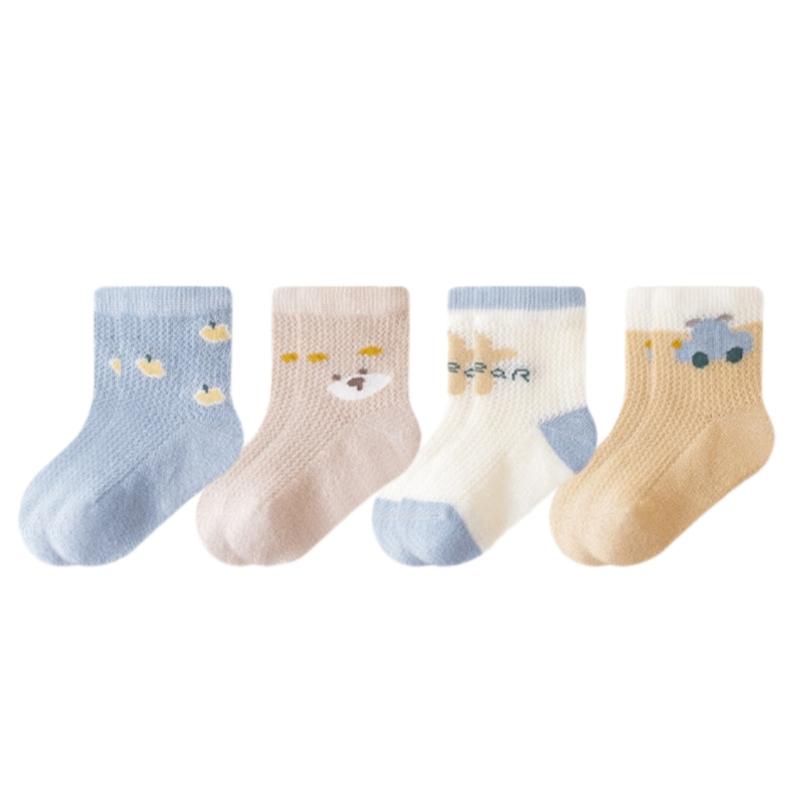Pack of 4 Pair Breathable Cotton Baby Socks for 0-5 Years Nonslip Design Calf Length Socks for Sensitive Skin