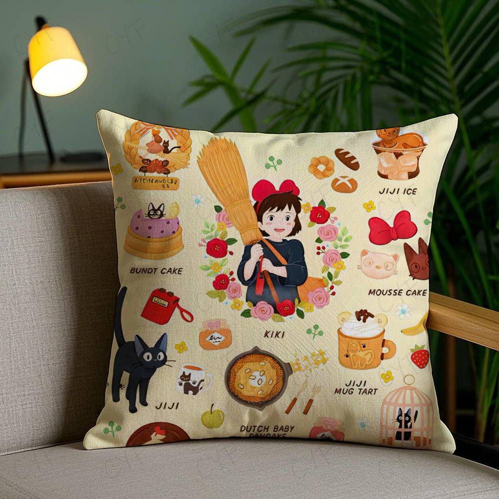 Anime Kwaii K-Kikis D-Delivery Service Pillow Case Anti-dustmite Pillowcase Invisible Zipper Silky Short Plush Sofa Cushion Cove