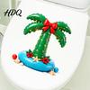 Durable PVC Holiday Stickers Christmas Toilet Lid Decal Tropical Coconut Tree Bathroom Stickers Island Easy Apply Decals Style Restroom Mural