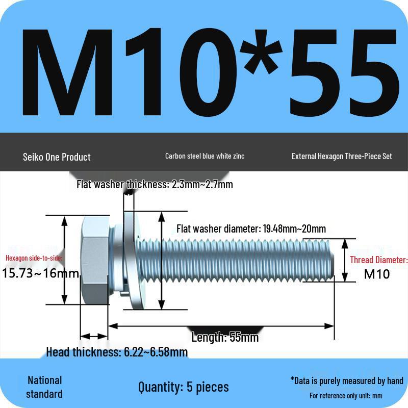 Grade 8.8 Galvanized Hex Head Screw Set with Hex Bolt, Spring Washer, and Flat Washer (Sizes: M4, M5, M6, M8, M10, M12)