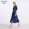 GOELIA Cool-Feel Denim V-Neck Midi Dress