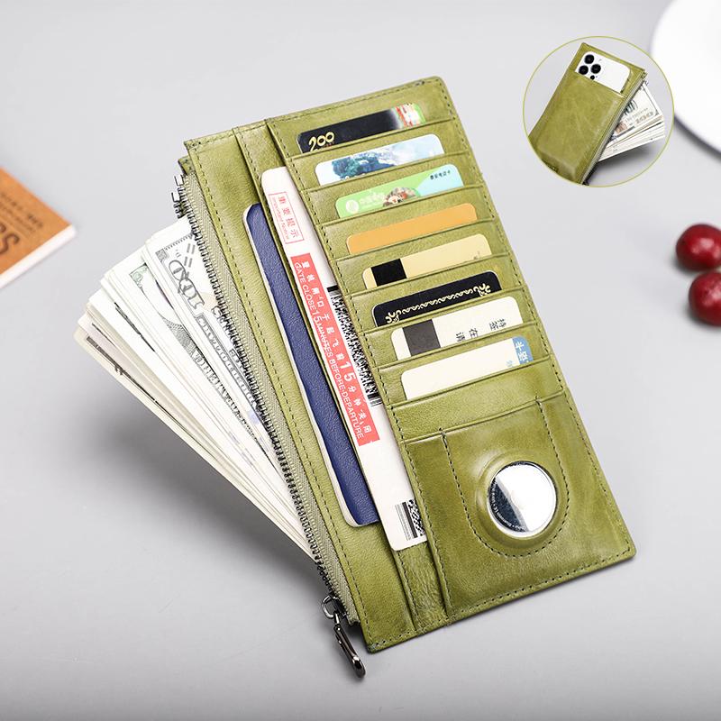 Buy Genuine Leather Women Airtag Card Holder Wallet for 6.7 Inch Phone