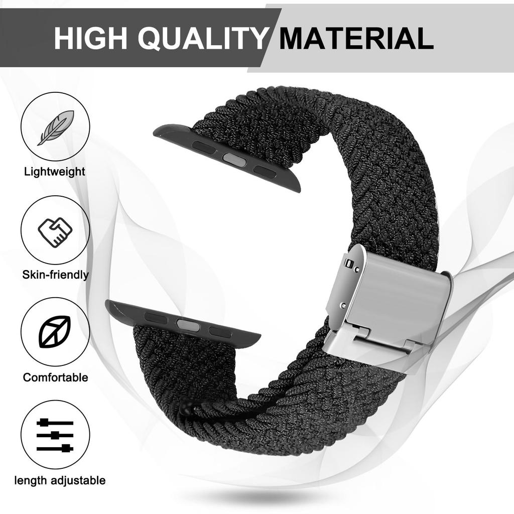Adjustable Braided Watch Bands for Apple Watch Series Ultra 9 8 7 Folding Clasp Nylon Strap for IWatch 4 5 6 38 40 42 44 41 45 49mm Bracelet