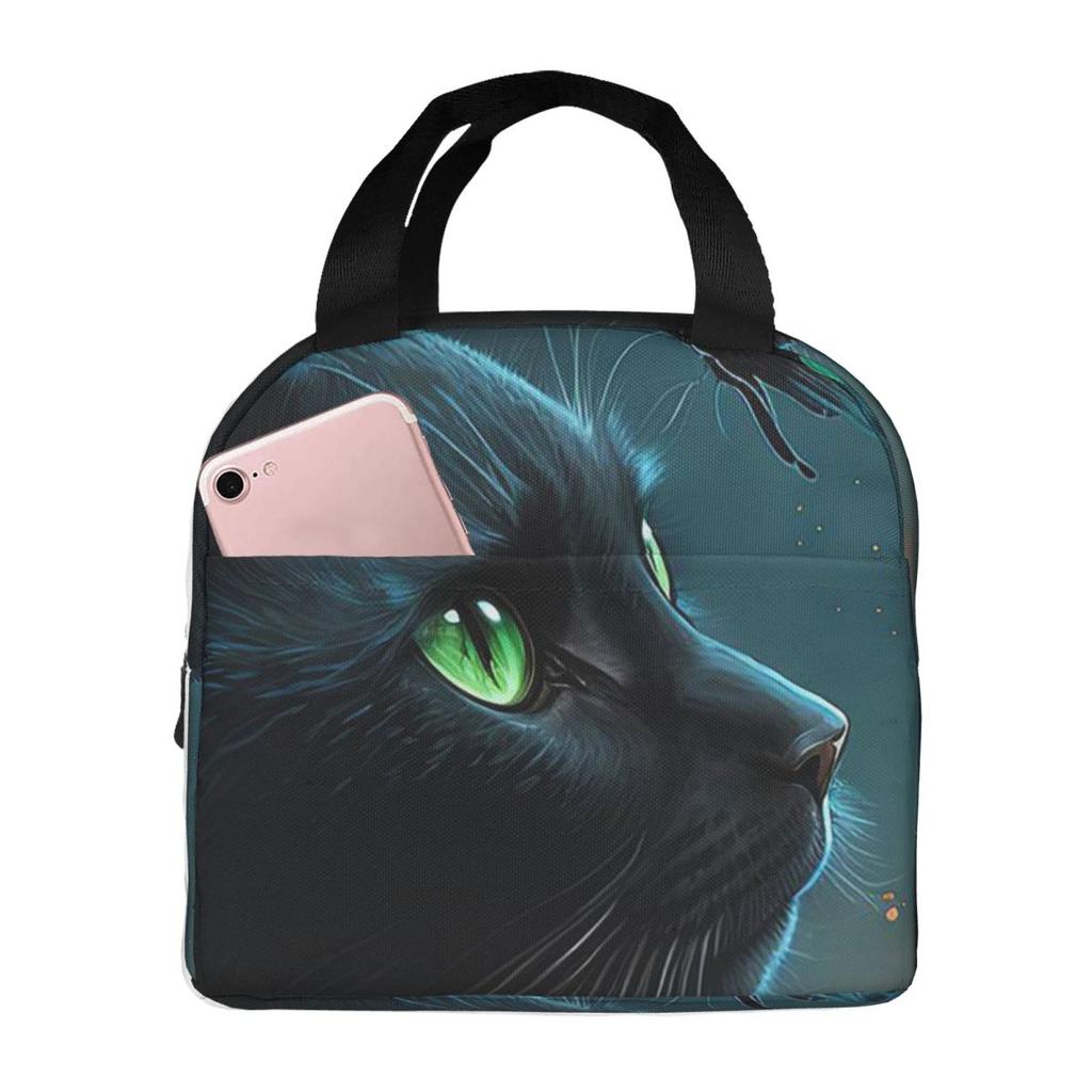 Cute Black Kitten And Butterfly Insulated Lunch Bag for Kids School Cooler Thermal Food Box Tote Portable Lunch Boxes Container