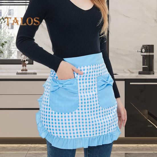 Kitchen Apron with Double Pockets Ruffle Trimmed Half Apron Adjustable Ties Western Pastry Work Clothes Apron