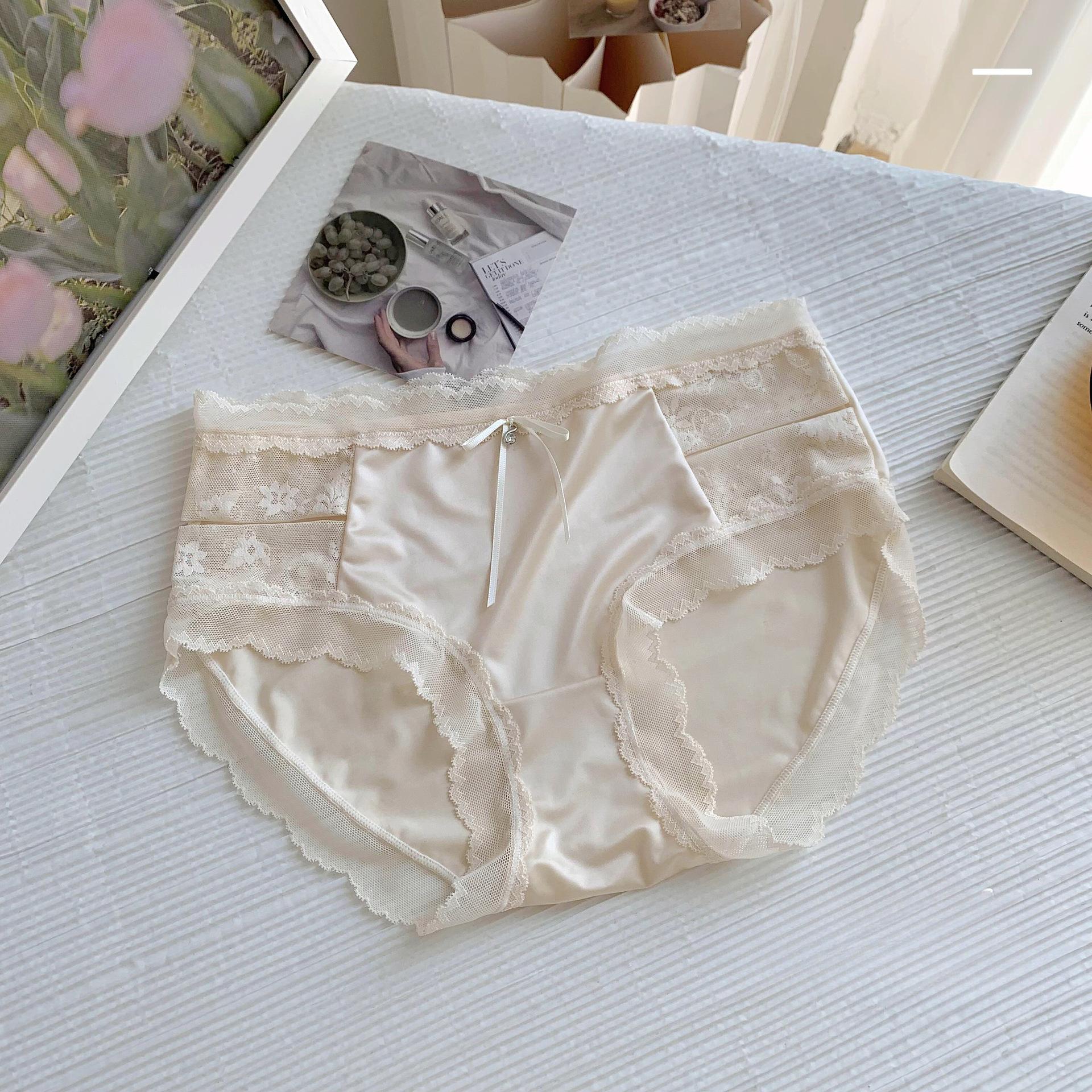 

Hollowed Out Luxury Satin Triangle Panties Mid Waist Women’s Panties M