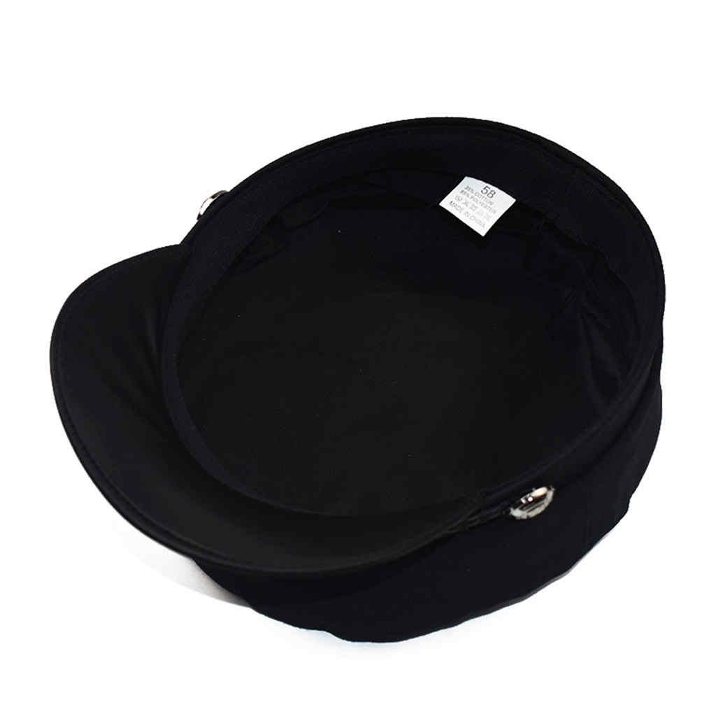 Fashion PU Leather Military Hat Sailor Hats For Women Flat Top Captain Cap Travel Cadet Hat