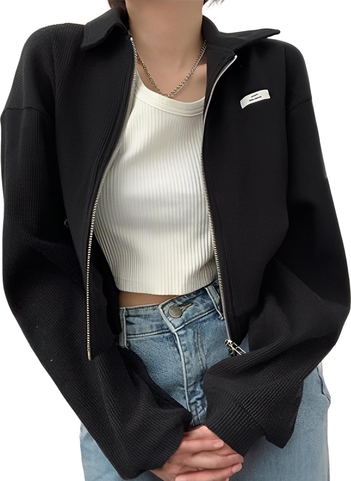 

Chunach Short Hoodie with Thermal Loose Plus Temperature Perfect for Transitional Solid Women s Collar, Double-Zip Jacket, Fit, Lightweight,