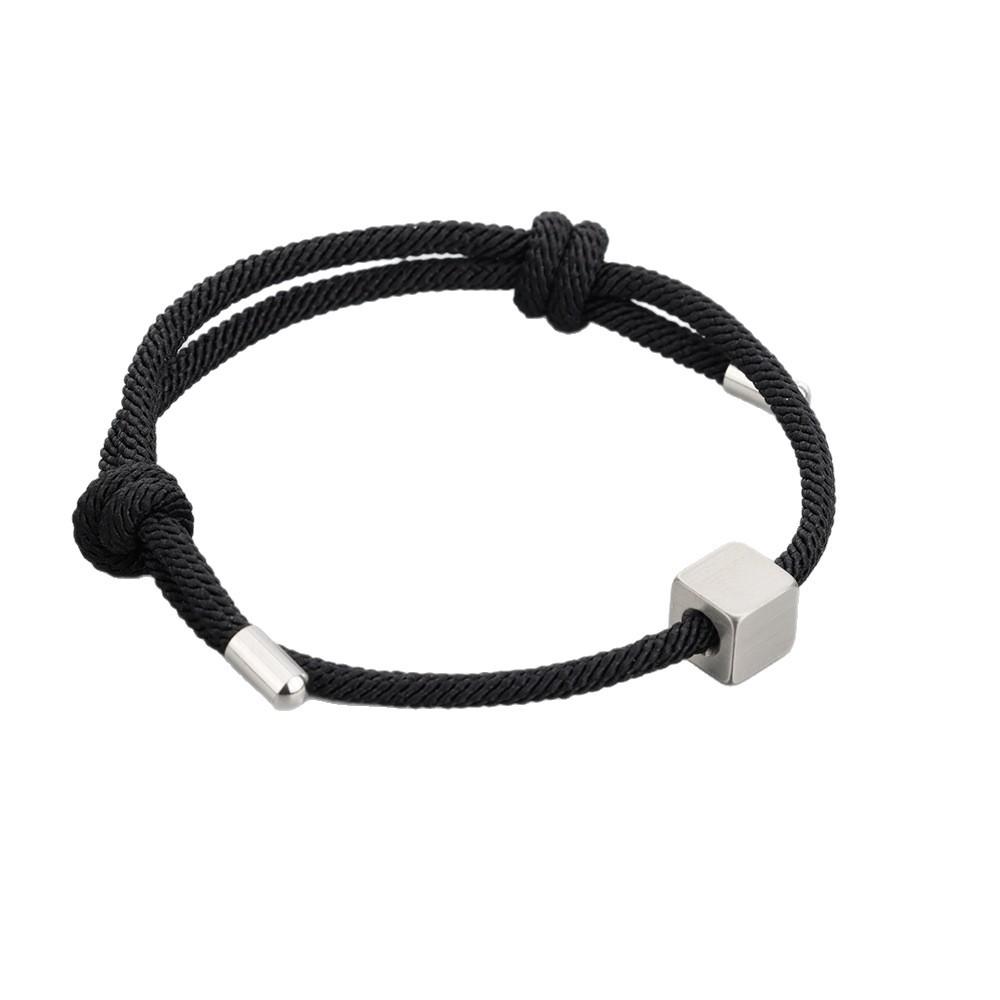 Stainless Steel Geometric Brushed Square Engraved Couple Bracelet - Handmade Woven Design for Men and Women