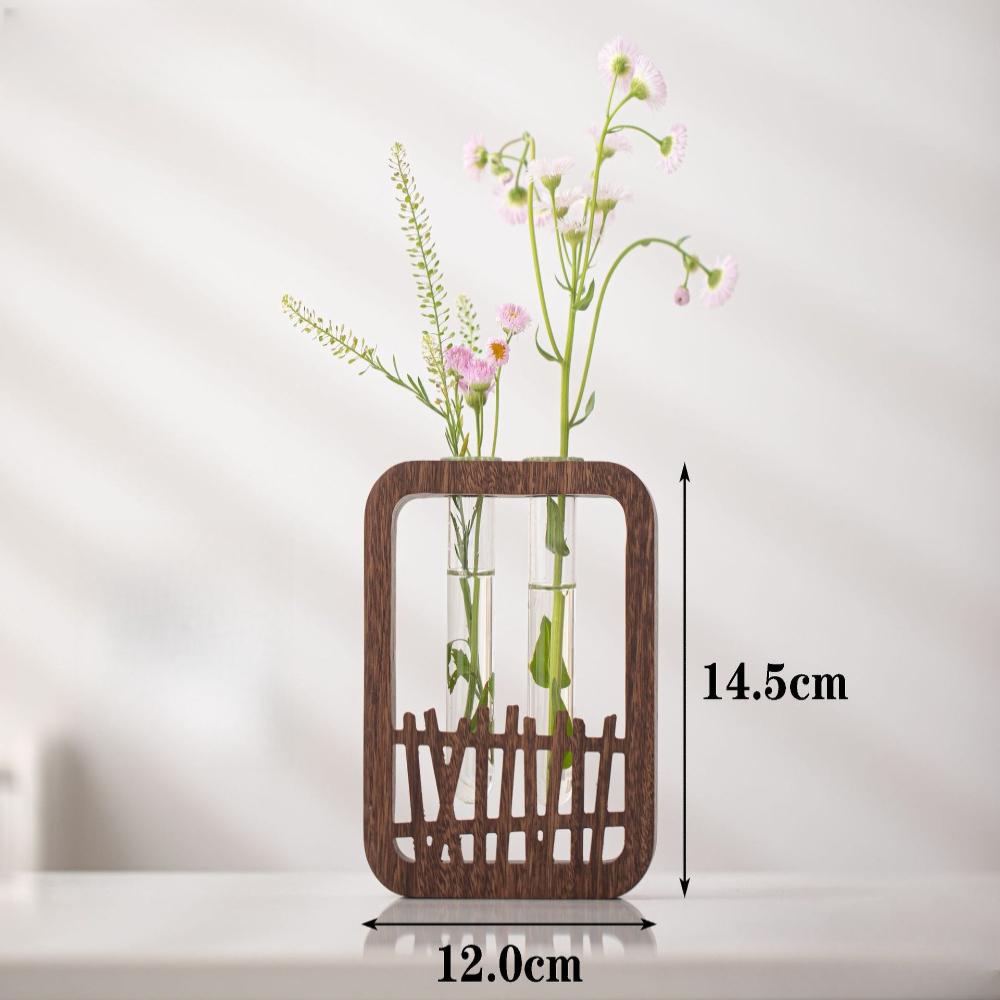 Retro Glass Test Tube Vase with Solid Wood Frame Hydroponic Green Plants for Home Office Decor Hydroponic for Windowsills