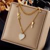 Retro Fashion Layered Cross Heart Pearl Necklace, Simple Chain Design for Women
